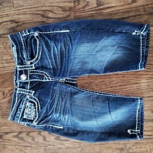 LA Idol Bling Stretch Distressed Denim Jean Capri Size 0 waist 26